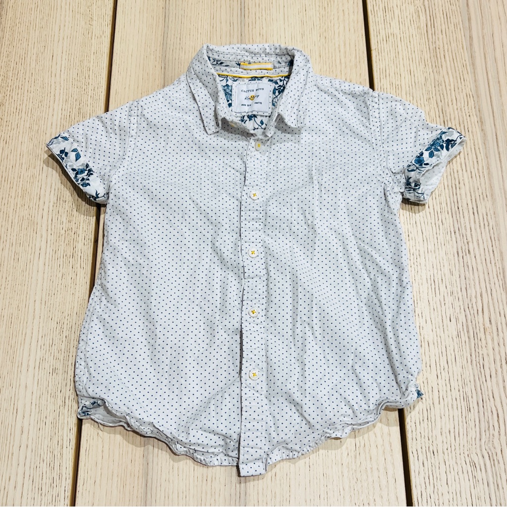 Cactus Boys Polka Dot Floral Sleeve Button Down Shirt, Size 5/6 Boy